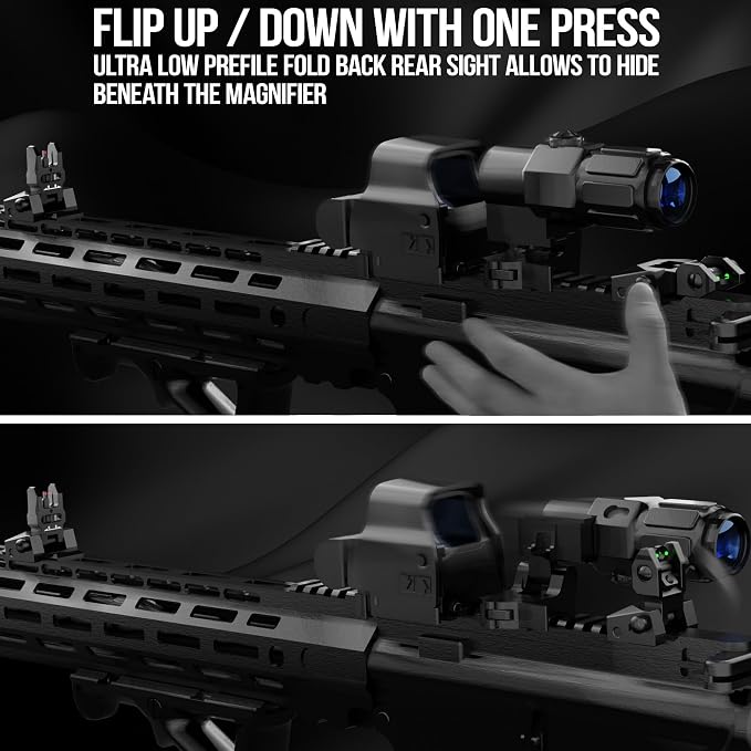 Visiofire Fiber Optic Iron Sights for Picatinny Rail | Flip Up Front and Rear Backup Sights with Red Green Dots | Tool-Free Ajustable Rear Flip Up Sights | Pop Up Fiber Optic Sights Rapid Transition - Image 4